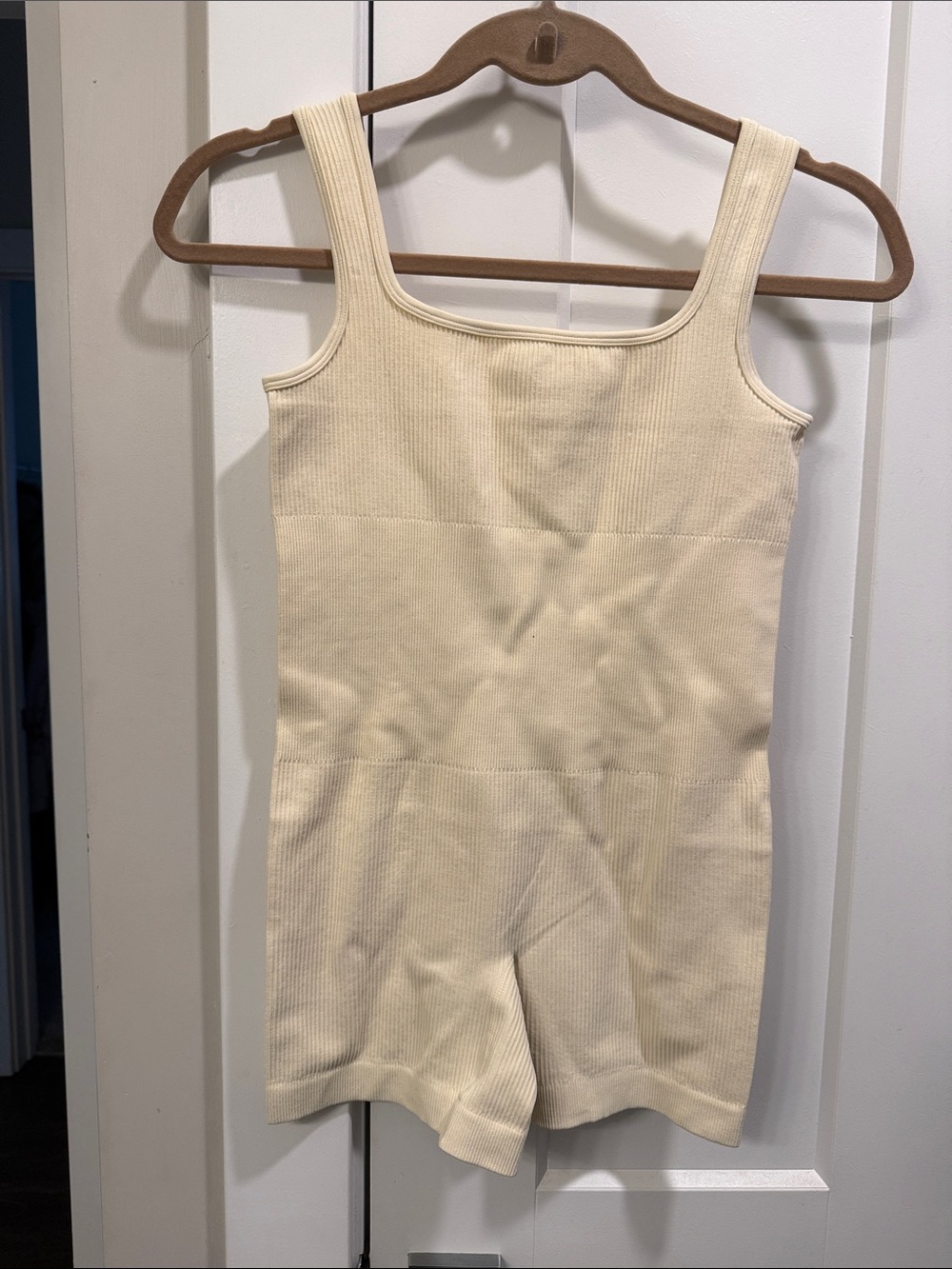 Women’s Cream Ribbed One-Piece Romper
